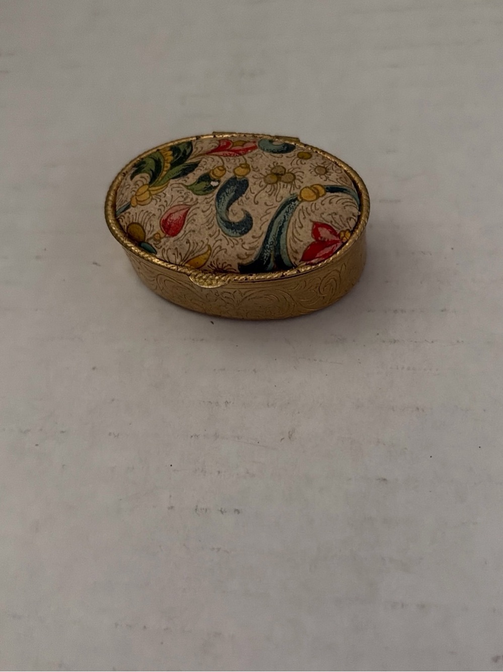 Gold-Tone Floral Enamel Pill Box Jewelry Case - Multicolor